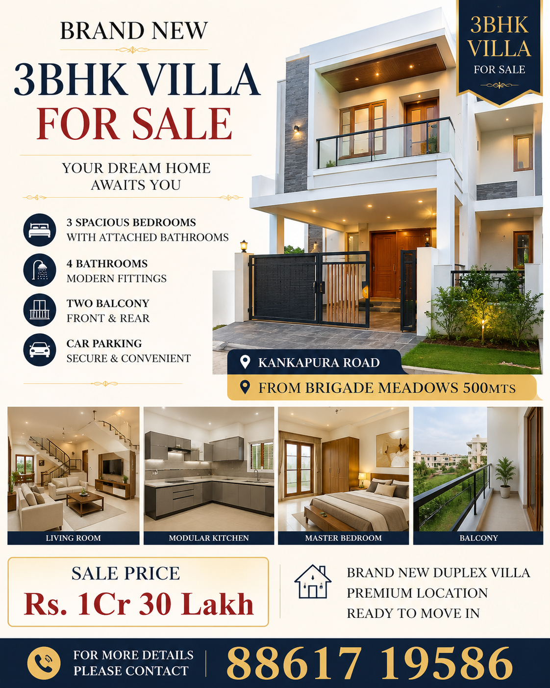Brand New 3BHK Duplex Villa for Sale on Kanakapura Road